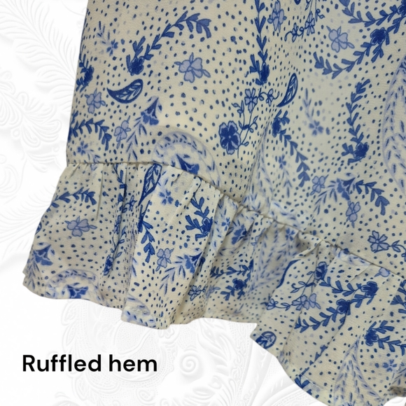 Sugarlips Blue & White Adjustable Spaghetti Strap Ruffle Hem Mini Dress, Medium - Picture 5 of 11